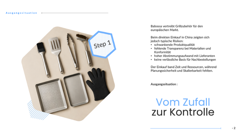 Grillzubehör von Babossa für den europäischen Markt als Beispiel für fehlende Kontrolle und Qualitätsschwankungen beim direkten China Einkauf