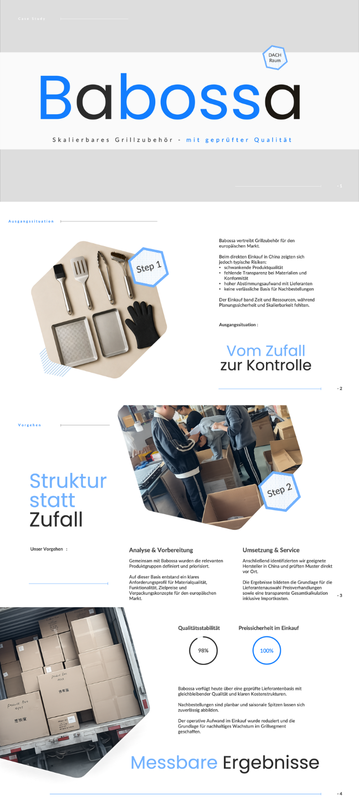 Babossa Fallstudie zur professionellen China Beschaffung von Grillzubehör für den DACH Raum mit Fokus auf Qualitätsstabilität Preiskontrolle und skalierbare Lieferketten